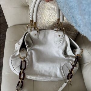 Bally White Leather Shoulder Bag with Gold Accents